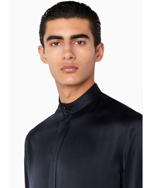 Giorgio Armani Blue Regular-fit Silk Shirt for men