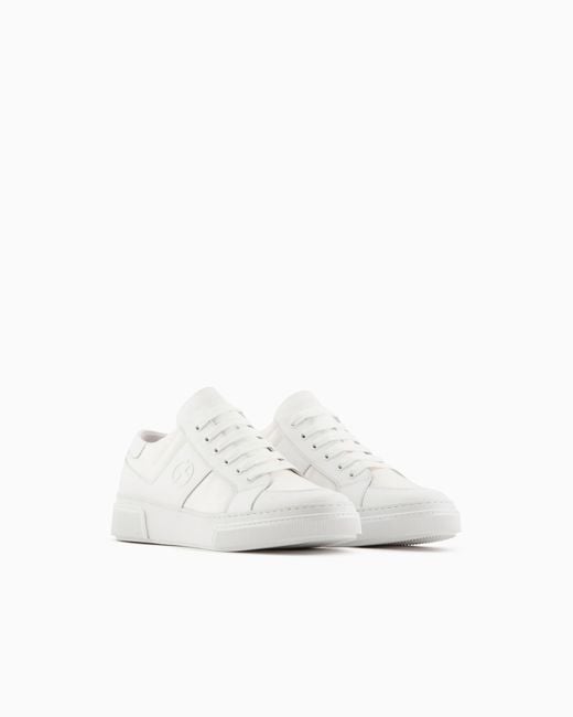 Giorgio Armani White Leather And Fabric Sneakers for men