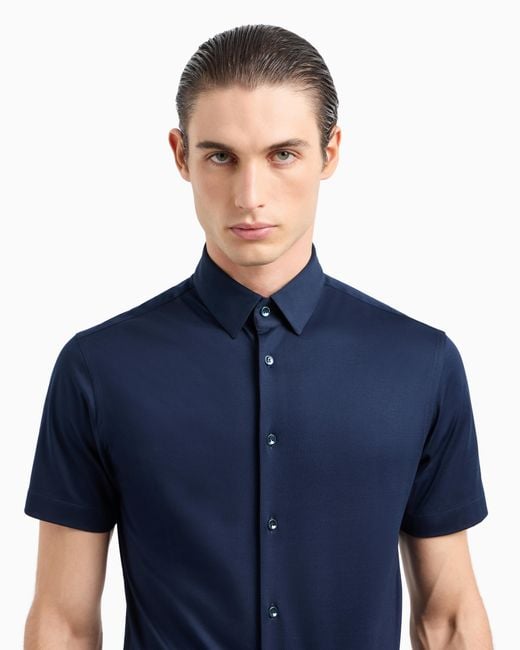 Giorgio Armani Blue Short-Sleeved, Cotton-Jersey Shirt for men