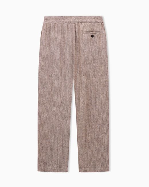 Giorgio Armani Natural Mouliné Linen And Silk Jacquard Single-Pleat Trousers for men