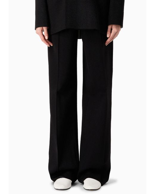 Giorgio Armani Black Straight-cut Trousers In A Bonded Silk Blend