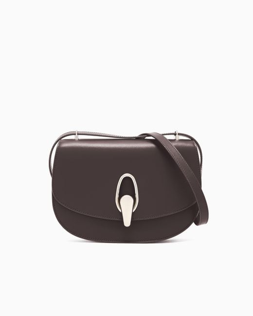Giorgio Armani Brown Smooth Leather Shoulder Bag With Metal Clasp