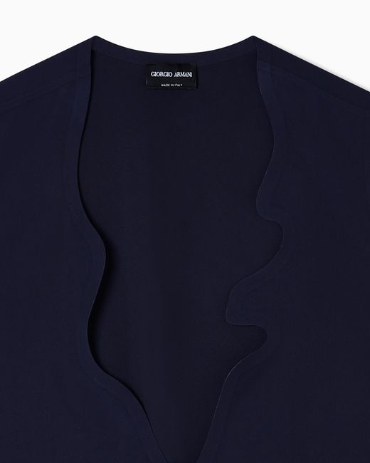 Giorgio Armani Blue Technical Cady Top With Shaped Neckline