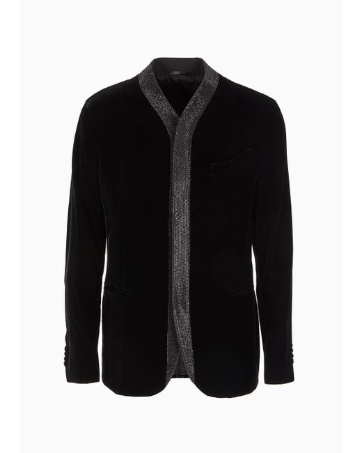 Giorgio Armani Black Giorgio's Single-breasted Jacket In Stretch Velvet for men