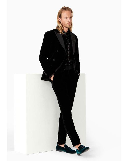 Giorgio Armani Black Madison Line Full-canvas Velvet Suit With A Double-breasted Jacket for men