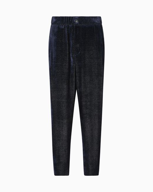 Giorgio Armani Blue Giorgio's Single-Pleat Velvet Trousers With A Diagonal Print for men