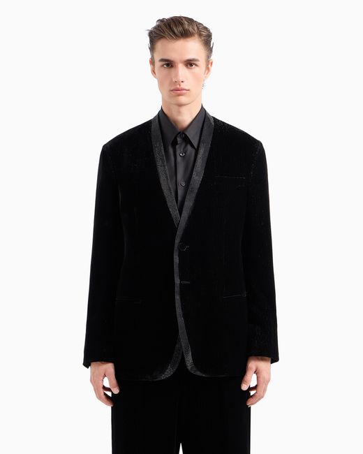 Giorgio Armani Black Velvet Jacket With Pinstripes And Rhinestones for men
