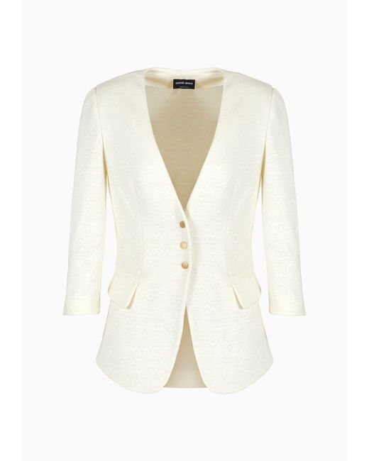 Giorgio Armani White Single-breasted Jacket In Linen And Viscose Double Jersey