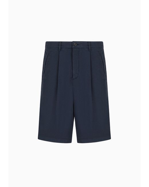 Giorgio Armani Blue Board Shorts In Stretch-cotton Gabardine for men