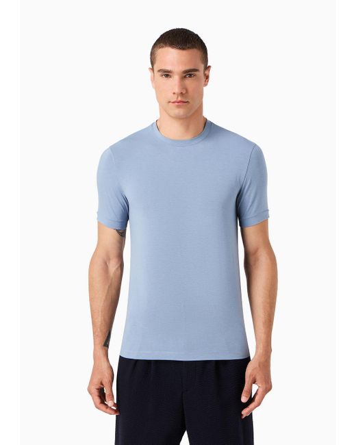 Giorgio Armani Blue Crew-neck Short-sleeved T-shirt In Stretch Viscose Jersey for men