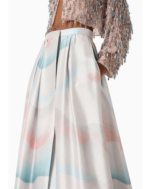 Giorgio Armani White Printed Silk Shantung Long Skirt