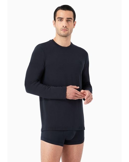 Giorgio Armani Blue Stretch-jersey Loungewear Long-sleeved T-shirt for men