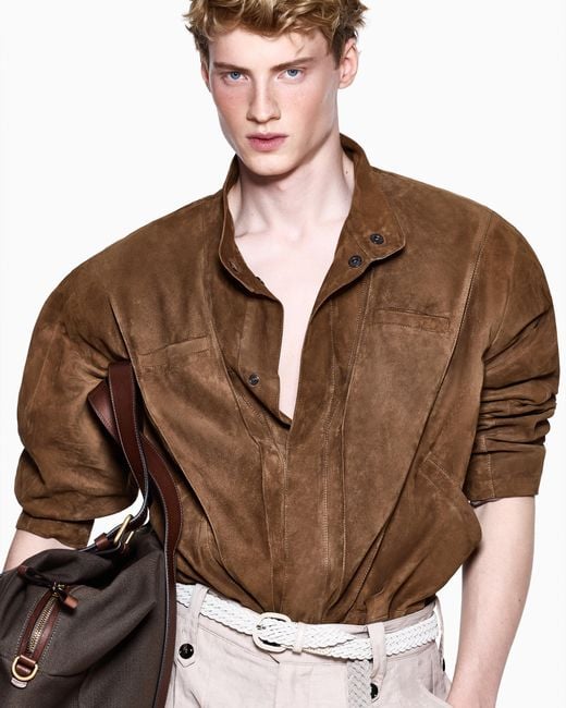 Giorgio Armani Brown Suede-Lambskin Jacket for men