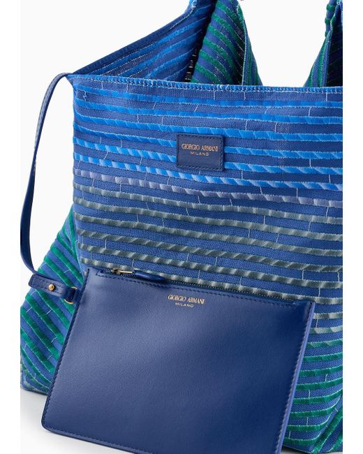 Giorgio Armani Blue Embroidered Canvas Shoulder Bag