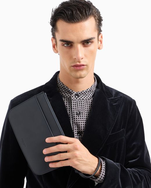 Giorgio Armani Blue Nappa Leather Clutch Bag for men