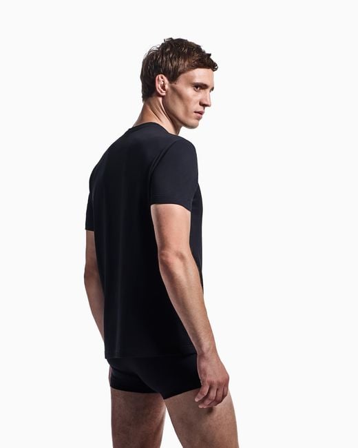 Giorgio Armani Black Cotton Crew Neck T-Shirt With Embroidered Logo for men
