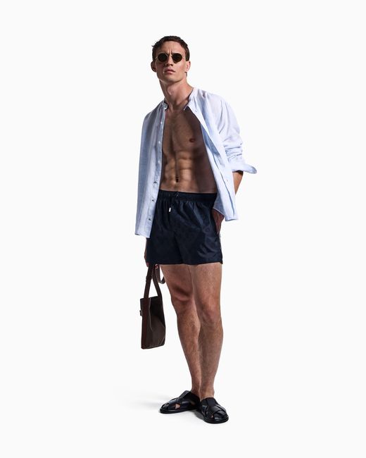 Giorgio Armani Blue Monogram Swim Trunks for men