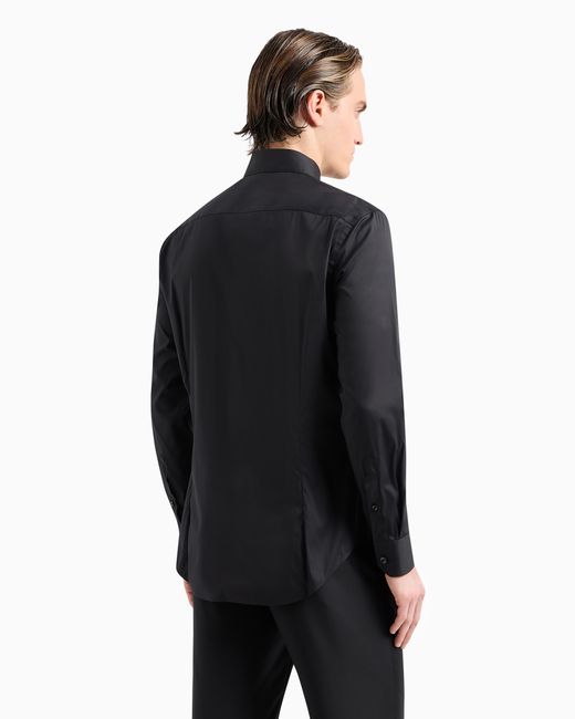 Camisa De Tejido Liso Elástico De Algodón Giorgio Armani de hombre de color Black