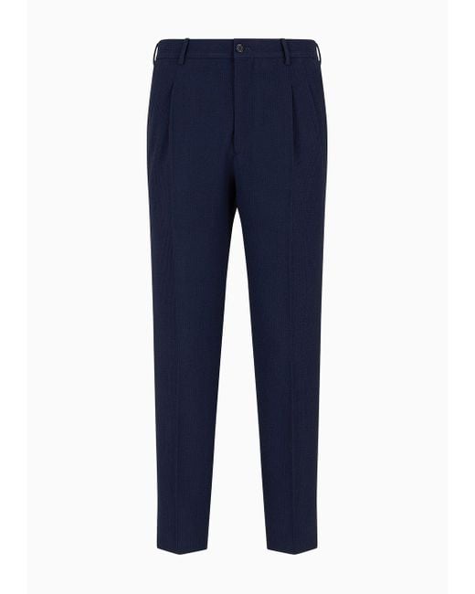 Pantalones Con Dos Pinza Confeccionados En Sirsaca De Lana Virgen Asv Giorgio Armani de hombre de color Blue