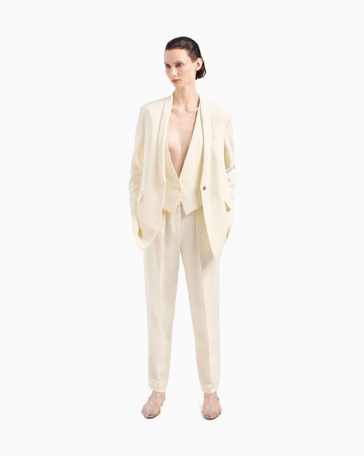 Veste À Simple Boutonnage En Cady De Soie Pailletée Giorgio Armani en coloris White