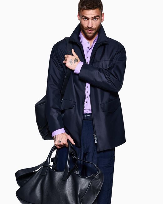 Giorgio Armani Blue Silk-Blend Twill Jacket for men