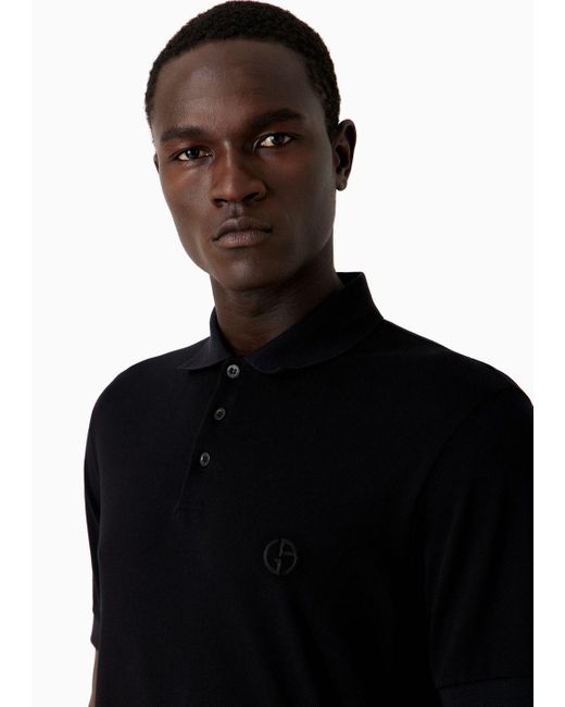 Giorgio Armani Black Stretch Cotton Piqué Polo Shirt for men