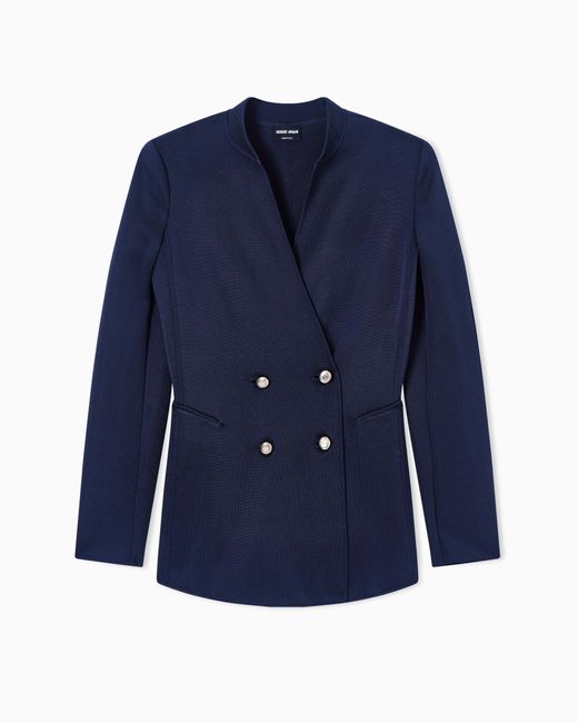 Giorgio Armani Blue Silk Knit Double-Breasted Jacket