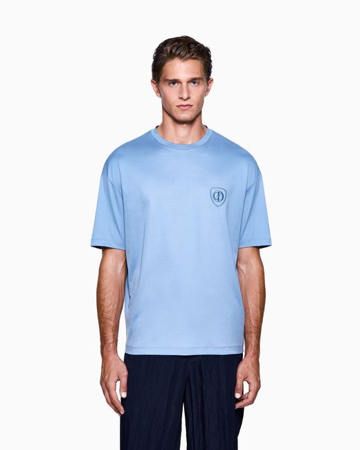 Giorgio Armani Blue Organic Cotton Interlock Crew-Neck T-Shirt for men