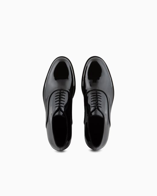 Giorgio Armani Black Patent Leather Oxfords for men