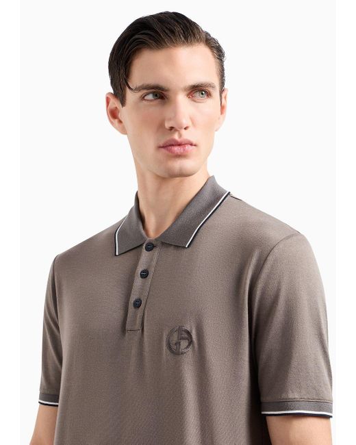 Giorgio Armani Gray Short-sleeved Polo Shirt In Silk, Linen And Cotton Jersey for men