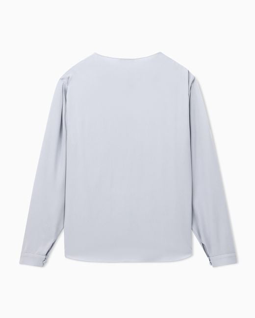 Giorgio Armani Blue Blouse Triple Silk Georgette Collarless With Pleats
