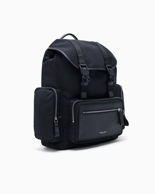 Mochila De Nailon Reciclado Y Cuero Plena Flor Asv Giorgio Armani de hombre de color Black