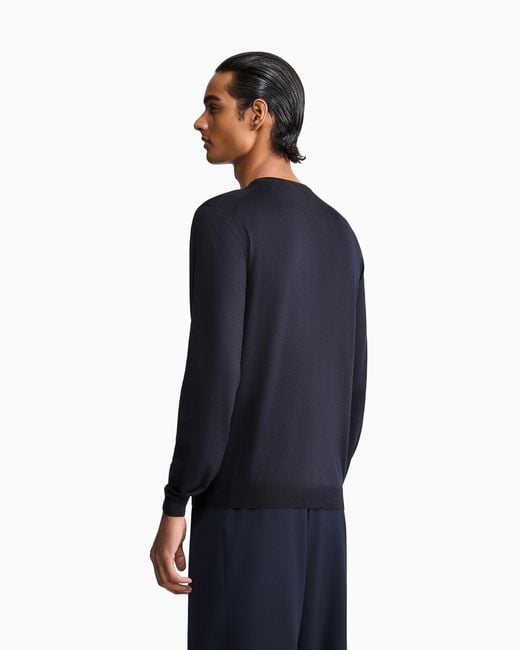 Giorgio Armani Blue Long-Sleeved, Crew-Neck Jumper for men