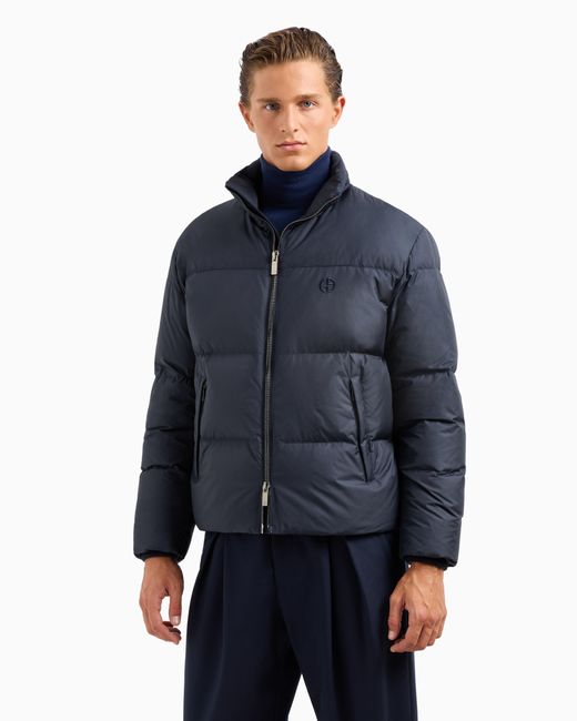Giorgio Armani Blue Bomber Jacket With Goose-Down Padding for men
