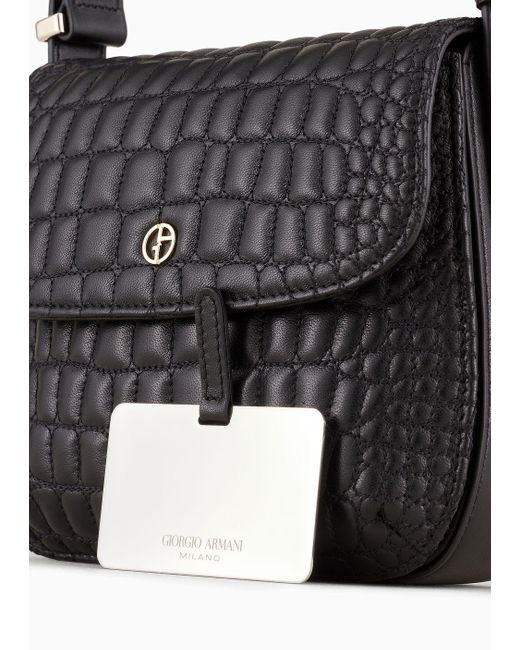 Giorgio Armani Black Small La Prima Bag In Croc-quilted Nappa Leather