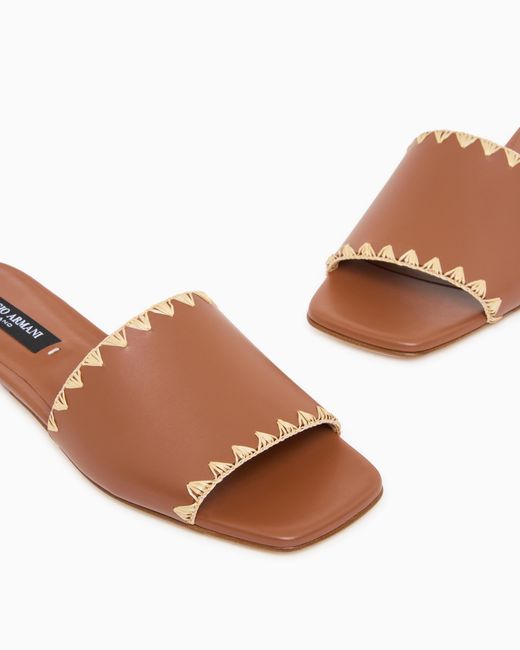 Giorgio Armani Brown Leather Sandals With Raffia Detail
