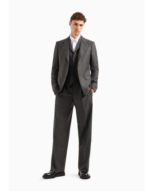 Giorgio Armani Black Royal Line Pinstriped Wool And Cashmere, Single-breasted Suit for men