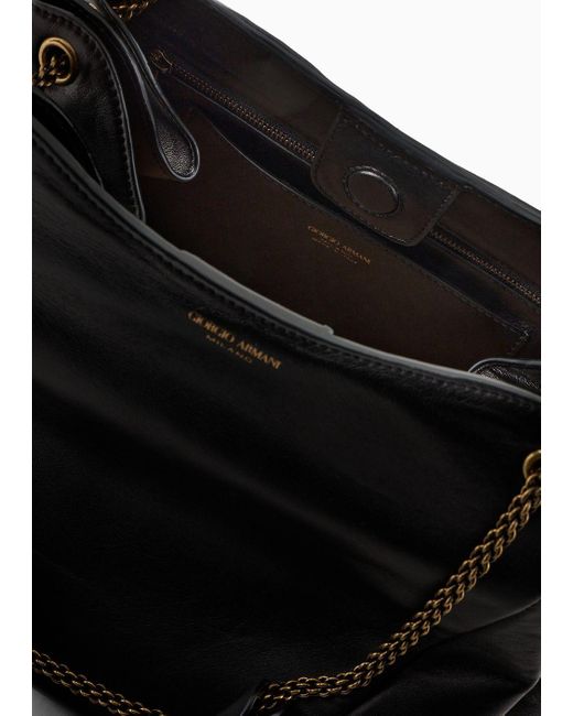 Giorgio Armani Black Nappa Leather Shoulder Bag