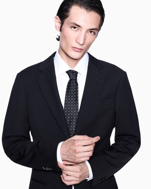 Giorgio Armani White Silk Tie With Geometric Jacquard Motif for men