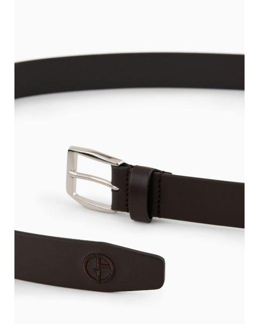 Giorgio Armani White Leather Belt With Embroidered Logo for men