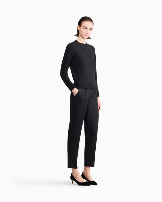 Giorgio Armani Black Cashmere Sweater With Ribbed Profiles