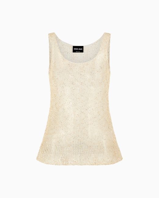 Giorgio Armani Natural Lurex Knit Top With Sequins
