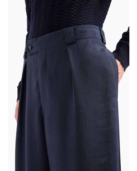 Giorgio Armani Blue Single-pleat Pinstriped Cupro And Silk Trousers for men