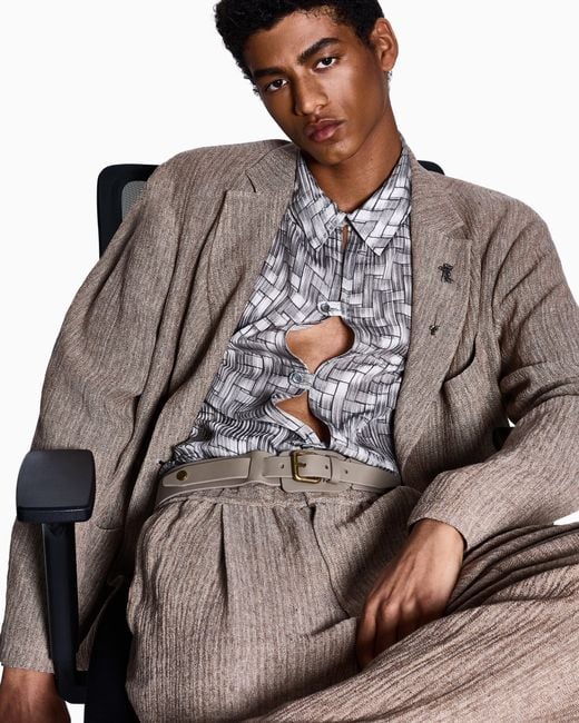 Giorgio Armani Natural Mouliné Linen And Silk Jacquard Single-Pleat Trousers for men