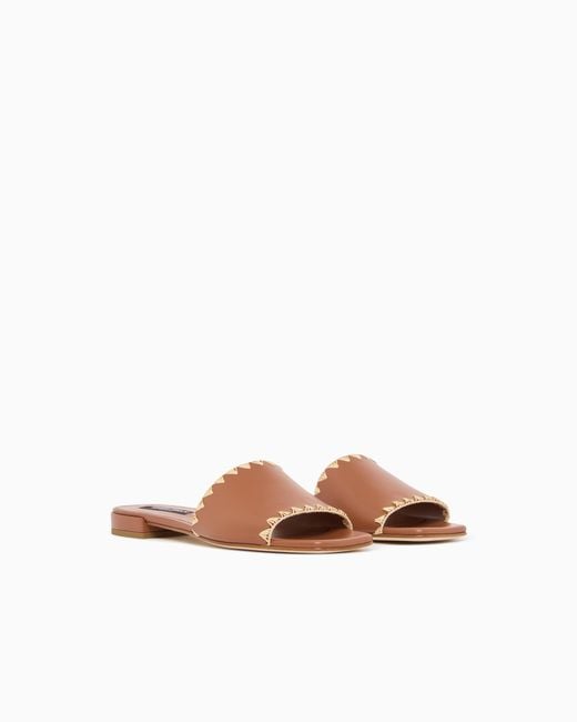 Giorgio Armani Brown Leather Sandals With Raffia Detail