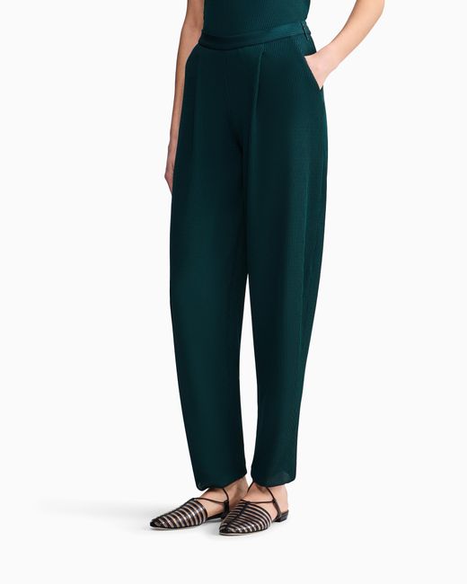 Giorgio Armani Blue Ribbed Viscose Single-Pleat Trousers
