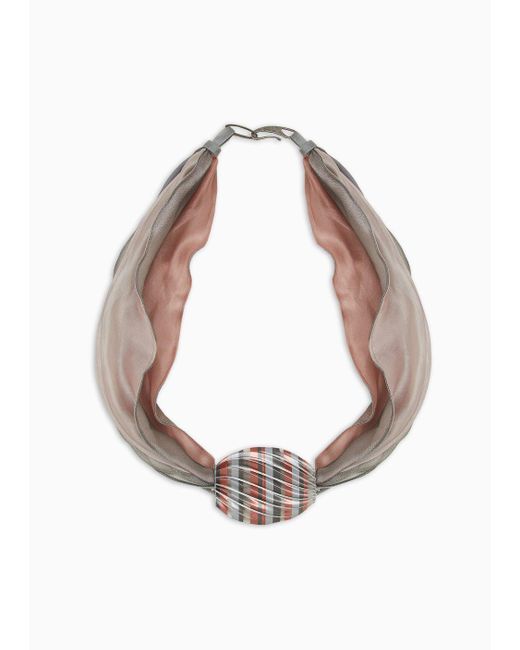Giorgio Armani White Fabric Choker Necklace With 3d Element