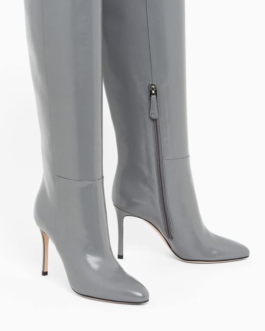 Giorgio Armani Gray Patent Leather High-Heeled Boots