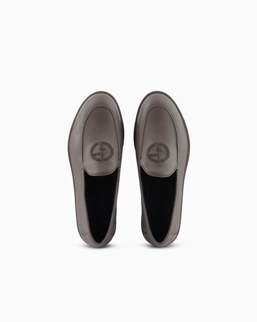 Giorgio Armani White Deerskin Loafers With Embroidered Logo for men