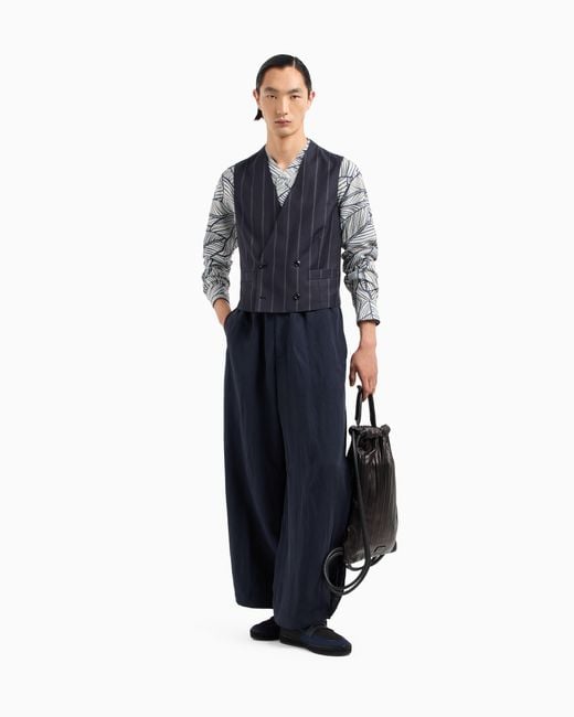 Pantalon Large En Lin Et Soie Giorgio Armani pour homme en coloris Blue